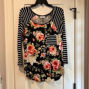 Black Floral/Stripe Shirt